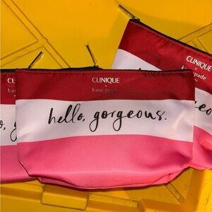 Clinique X Kate Spade Pink and White Striped Cosmetic Pouch